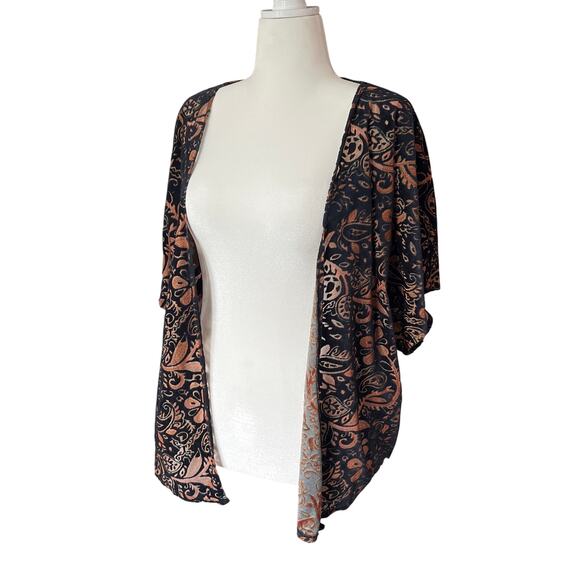 Billabong Black and Copper Semi-Sheer Burnout Velvet Open Cardigan Size M Boho - Picture 5 of 10